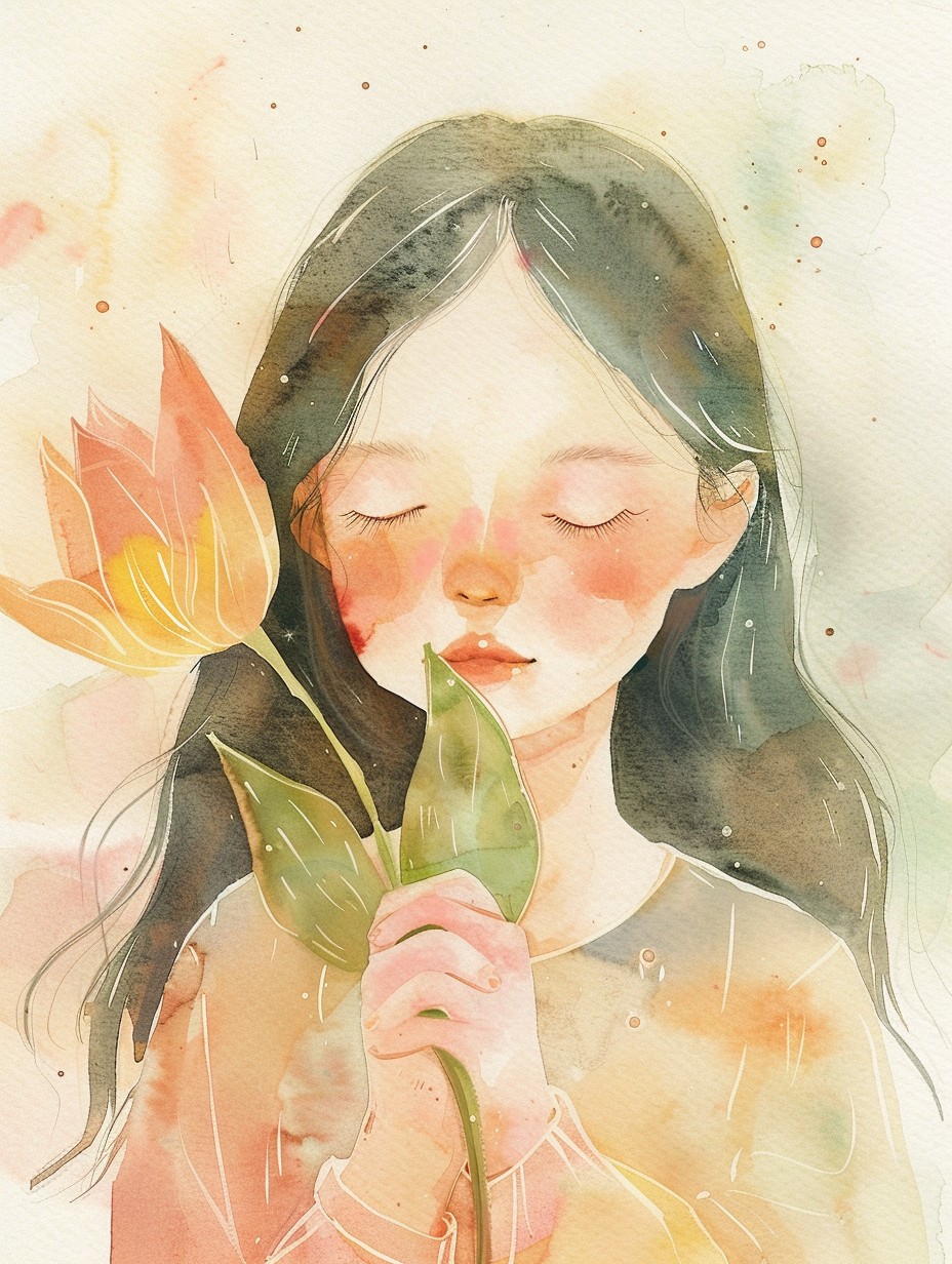 u5452632183_a_gentle_girl_holding_a_single_flower_soft_waterc_2ccf892c-de01-465e-9bc2-9f4b7e051da6_3